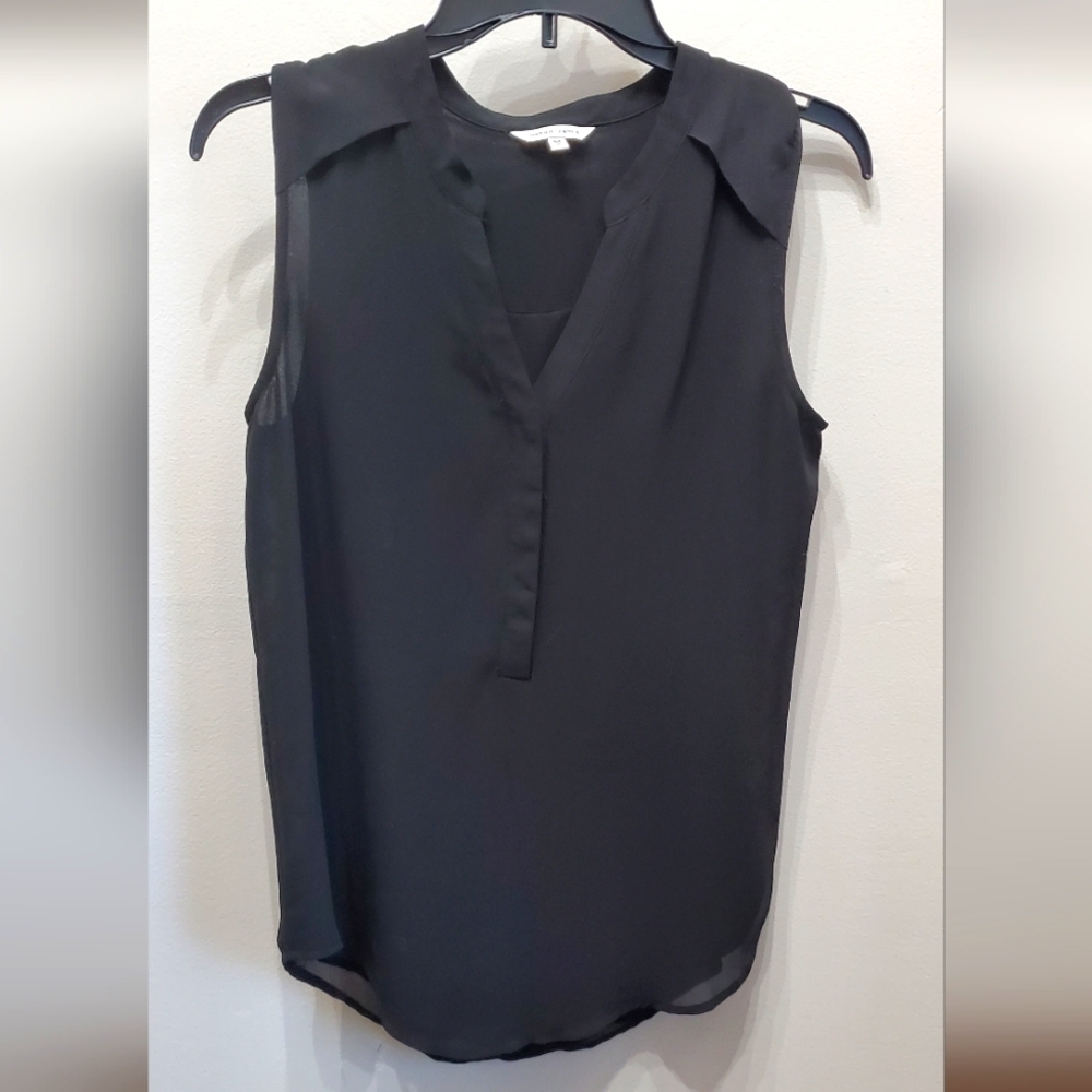NAKED ZEBRA BLACK COLLARED SLEEVELESS V-NECK BLOUSE WITH BUTTONS MEDIUM